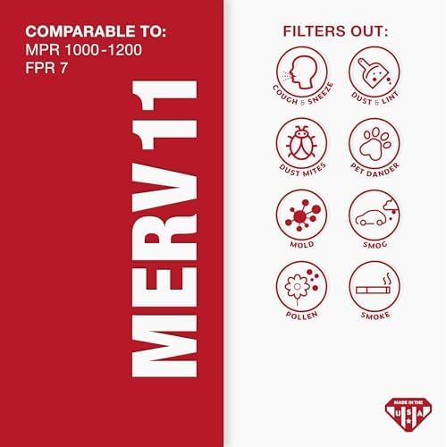 Aerostar 16x25x1 MERV 11 - 6 Count - Pleated HVAC, Furnace & Air Conditioner Filters - Removes Dust, Cold & Flu Germs, Lint, Mold, Pet Dander, Allergy-Causing Pollen, Smog & Smoke