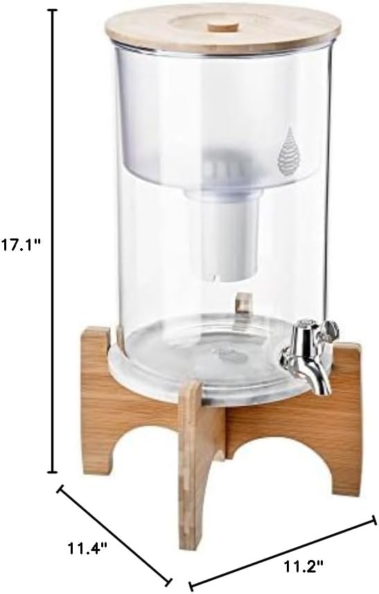 Invigorated Water pH Recharge Alkaline Water Filter Dispenser – BPA-Free Glass Countertop Water Filter Pitcher Purifier for Home & Office, 36-Cup Capacity, 360L Long Filter Life (Bamboo/Marble)