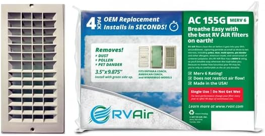 AC Filter - Air Conditioner Replacement Filters - RV Air Cleaner - Camper Accessories for Travel Trailers - Easy to Install Vent Filter - 9.875 x 3.5 x 0.75 in (8 Filters for AC 155G)