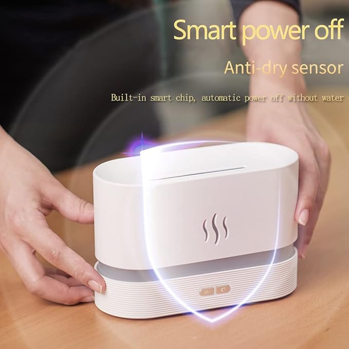 Upgraded 7 Color Flame Fireplace Air Aroma Essential Oil Diffuser,USB Personal Desktop Noiseless Cool Mist Humidifier with Auto-Off Protection for Home,Office, Gift (White)