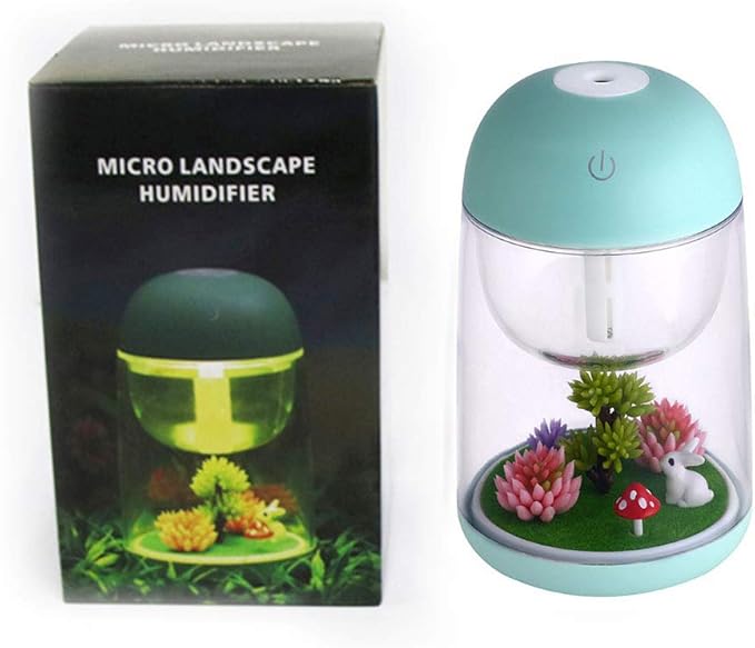 Micro Landscape Humidifier with Changing Led Light,Adjustable Mist Mode, Waterless Auto Shut-off,for Bedroom,Office,Car (green)