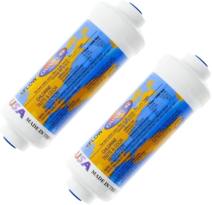 IPW Industries Inc-Omnipure -(K2333-JJ) - 6" x 2" T40 GAC Coconut Carbon Inline Filter-1/4" OD Quick Connect 2 Pack