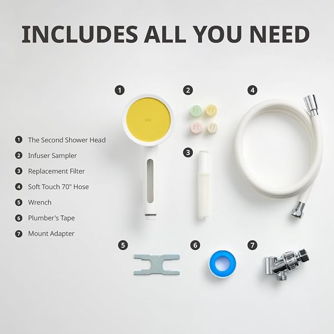 SecondShower Hand Clinically Proven Filtered Shower Head for Skin Health, High Pressure Handheld with NSF Certified Filtration for Hard Water, Natural Vitamin C Shower Filter (Citrus Yellow)