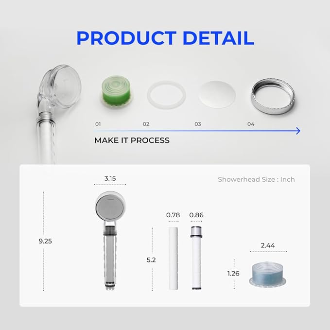 Bodyluv Vita Puresome Shower Head, One purification filter cartridge included, Handheld Hard Water Softener, Strong Water Pressure Water Saving For Bathroom (Baby Powder)