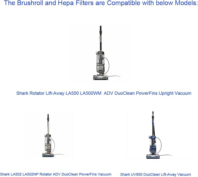 Brushroll & Hepa Foam Filters Compatible with Shark Rotator Duo Clean PowerFins LA500 LA500WM LA502 LA502NP Vacuum,Compares to Parts # 1483FC200 XHF320 & XFFK320