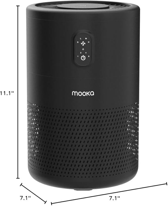 MOOKA Air Purifiers for Home Large Room up to 1076 ft², H13 True HEPA Air Filter Cleaner, Odor Eliminator, Remove Smoke Dust Pollen Pet Dander, Night Light(Available for California)-Black