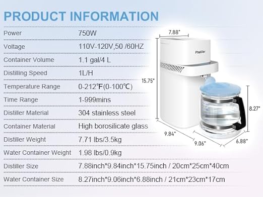 Upgraded Water Distiller for Home Countertop 1.1 Gallon Distilled Water Machine with Smart Digital Display, 750W Distilled Water Maker Purifier Machine with 4L Glass Container for Home Office Use