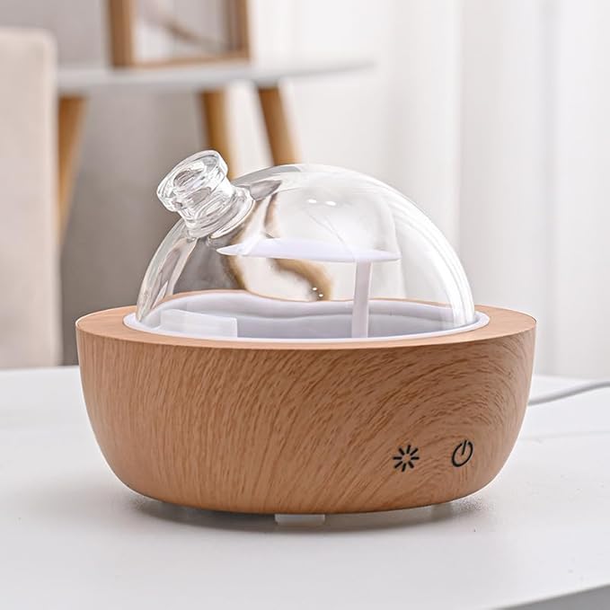 Glass Essential Oil Diffusers for Home, Wood Grain Base Humidifier, Decorative Bedroom Aromatherapy Scent Air Diffuser Ultrasonic Aroma Defusers 200ml(with 3Pcs Essential Oils)
