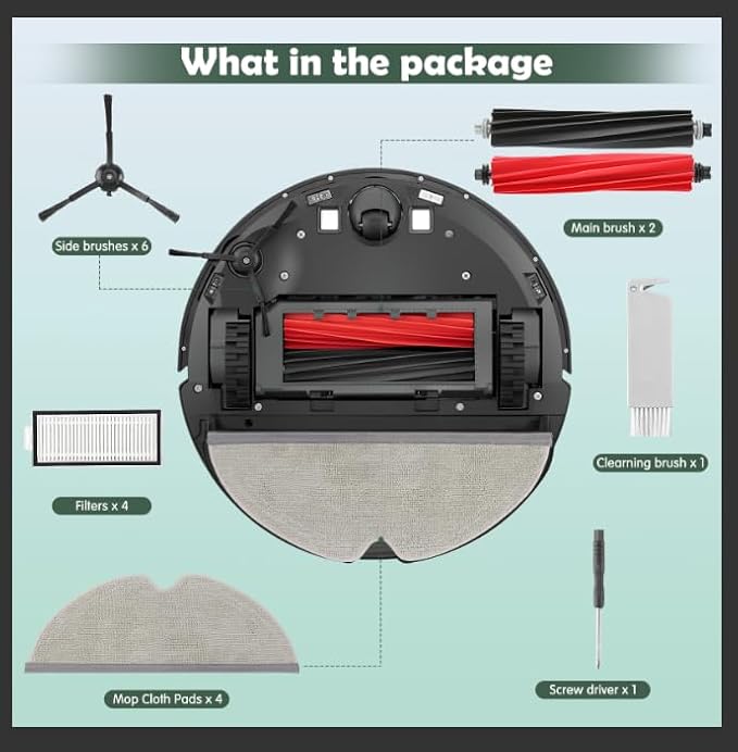 Q5 Pro Accessories Kit Replacement Compatible with Roborock Q5 Pro / Q5 Pro+ / Q8 Max / Q8 Max+ Robot Vacuum, 1 Dual Main Brush, 4 Mop Cloth Pads, 6 Side Brushes, 4 Washable Filter, 1 Tool