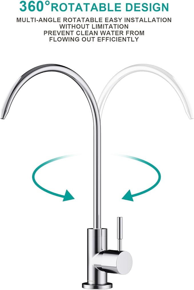 Brass Reverse Osmosis Faucet, Sink Water Filter System, Suitable for Most Reverse Osmosis or Water Filtration Systems, Kitchen Bar Sink Drinking Water Faucet (Chrome)