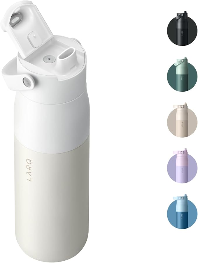 LARQ Bottle Swig Top 34oz - Insulated Stainless Steel Water Bottle With Built-In Silicone Handle | BPA Free | Reusable Water Bottle for Sports, Gym, and Travel, Granite White