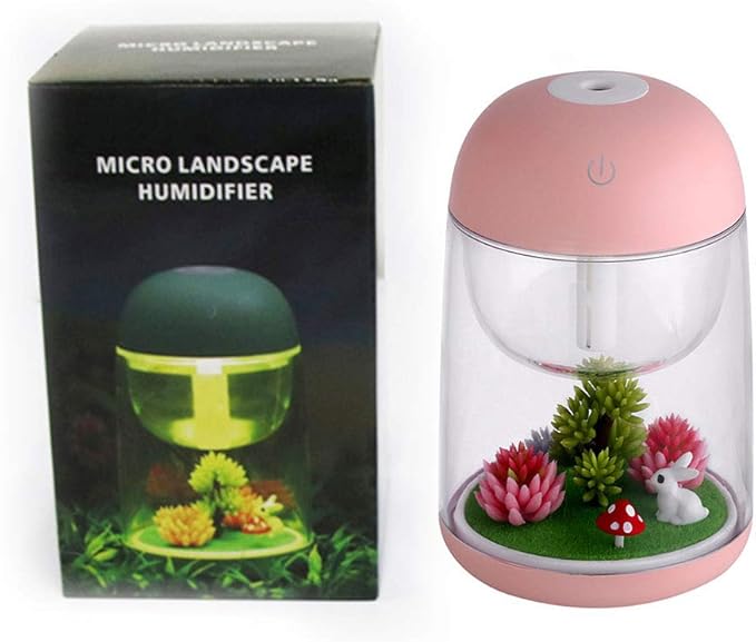 Micro Landscape Humidifier with Changing Led Light,Adjustable Mist Mode, Waterless Auto Shut-off,for Bedroom,Office,Car (pink)