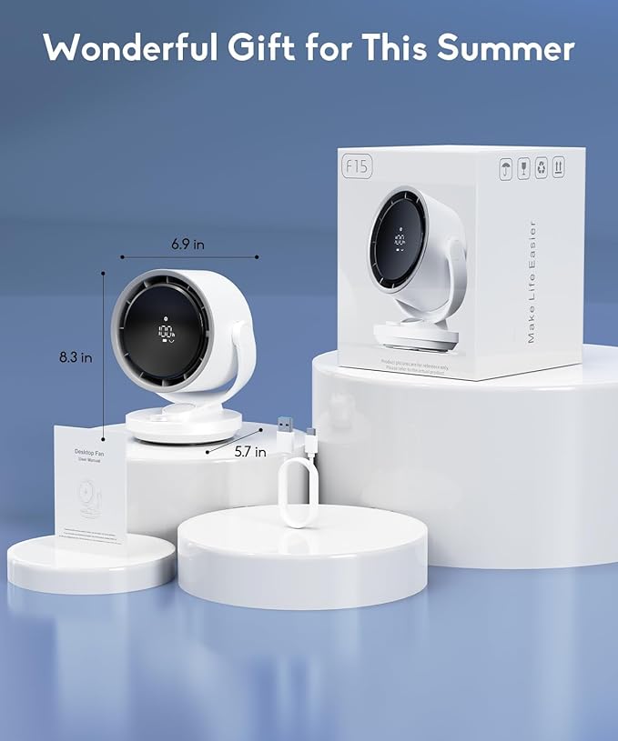 let'me Table Fan, 100-Speed Desk Fan with Digital Display, Rechargeable Battery Fan with Warm Night Light, Oscillating Fan and 12H Timer, Small Quiet Desk Fan for Bedroom, Office