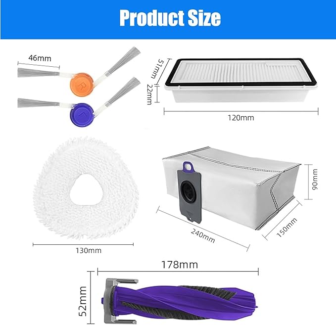 17 Pack Accessories Kits Replacement Parts for Narwal Freo Z10 Ultra/Freo Z10 Robot Vacuum Cleaner, 1 Main Brush, 4 Hepa Filters, 4 Wipe Cloths, 4 Dust Bags, 4 Side Brushes
