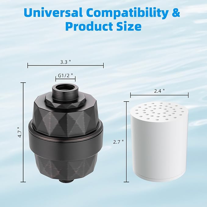 Hibbent Shower Filter for Hard Water, High Output Shower Head Filter to Remove Chlorine and Fluoride, 20 Stage Showerhead Filter with Vitamin C, Reduces Dry Itchy Skin, and Eczema, Oil-Rubbed Bronze