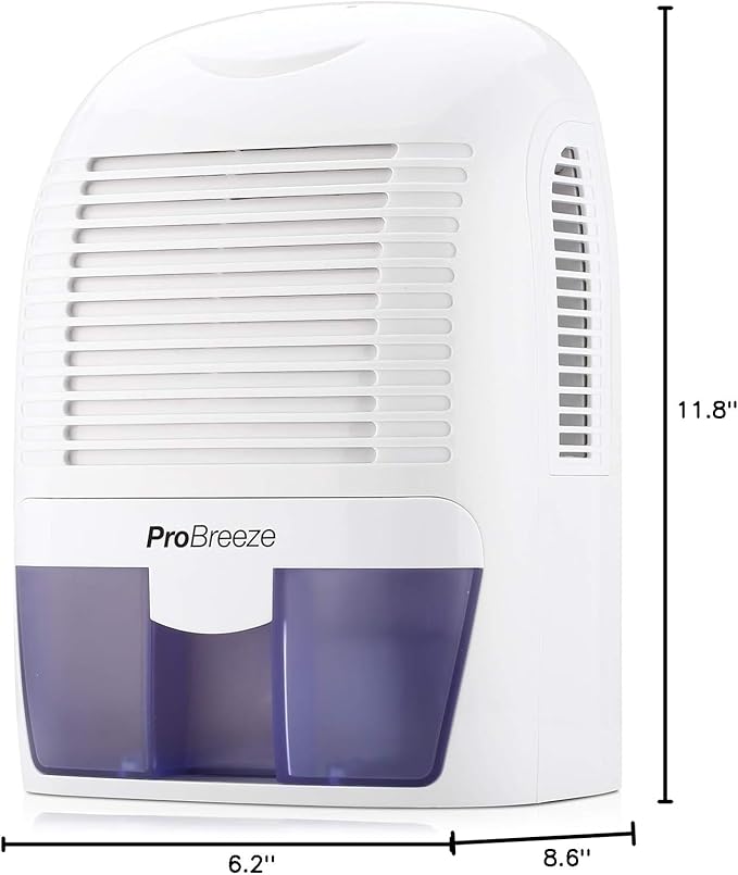 Pro Breeze Electric Mini Dehumidifier, 2200 Cubic Feet (250 sq ft), Compact and Portable for High Humidity in Home, Kitchen, Bedroom, Basement, Caravan, Office, Garage