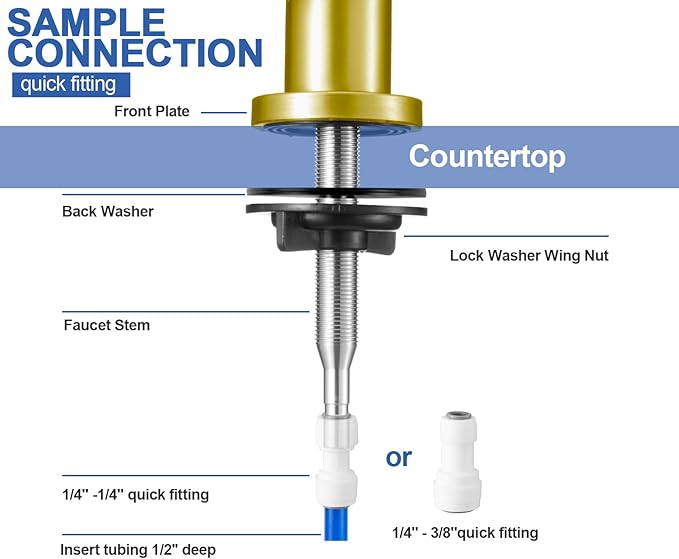 Drinking Water Faucet - Long Thread Stem Filtered Water Tap for Thick Countertop,Lead-Free RO Faucet with Hose and Quick Connect Fittings(Matte Gold)