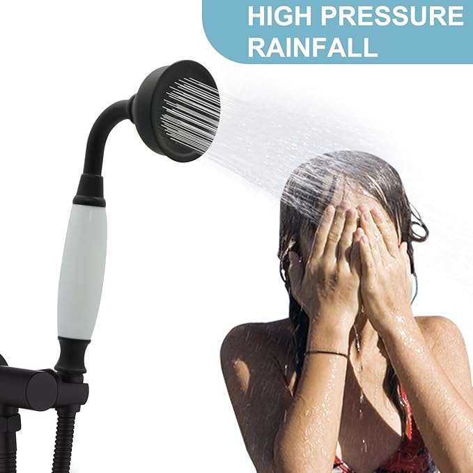HOMEDEC Vintage Handheld Shower Head with 59inch Flexible Hose High-Pressure Antique Rain Showerhead Combo Replacement No Wand Holder, Round Telephone Shape, Matte Black