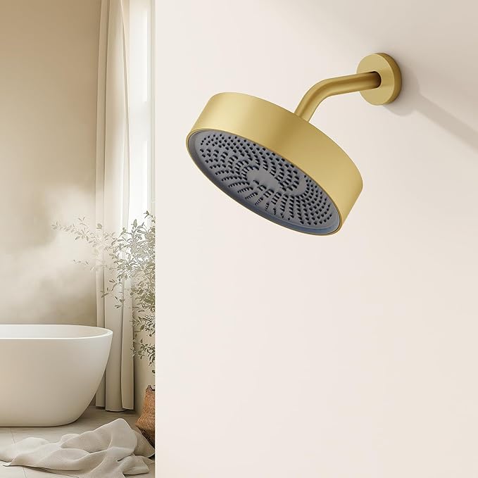 AULEEND,high pressure shower heads,with Anti-Clog Rubber Jets - 360° Rotation Adjustable Shower Head -7.87inches (D-Brushed Gold)
