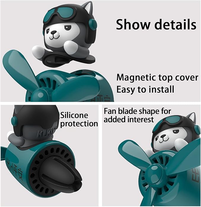 2 Pieces Car Air Fresheners, Cute Bear Pilot Car Diffuser, Propeller Air Outlet Vent Fresheners, Suitable for Automotive Interior Decoration (dog(A+B))