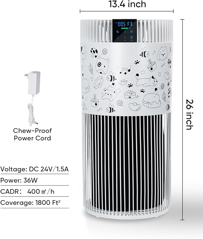 Air Purifier for Home Large Room 1800 Ft² with Washable Filters, HEPA Filter Pet Air Purifier for Bedroom with PM2.5 Sensor, 20dB Sleep Mode, 360° Purification, 12H Timer for Remove Dust, Odor, Smoke