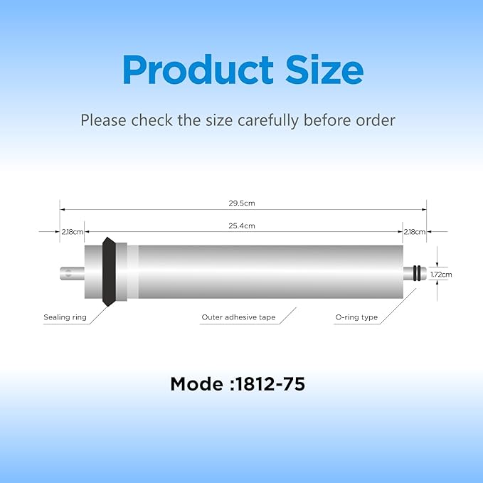 75 GPD RO Membrane Filter Replacement, 11.75" x 1.75" Reverse Osmosis Water Filter Membranes Replacement for Home Drinking Under Sink RO Water Filtration System, 2-Pack
