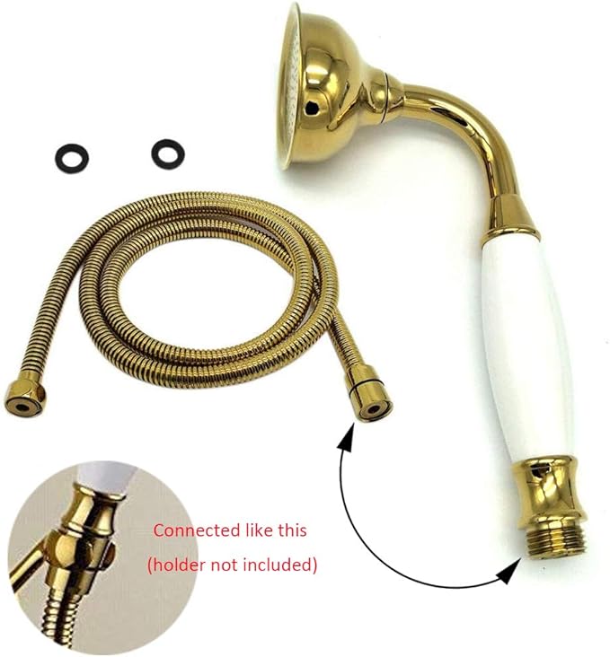 HOMEDEC Traditional Telephone Style Brass Handheld Showerhead with 59inch Hose Gold Finish - Antique Shower Head Replacement No Wand Holder, Vintage Hand Shower Spray with Ceramic Handle