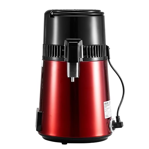 VEVOR Water Distiller, 4L 1.1 Gallon Pure Water Purifier Filter for Home Table Countertop, 1750W Distilled Maker with Glass Pot, Stainless Steel Interior Drinking Machine to Make Clean Waters, Red