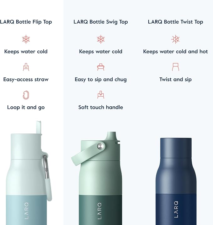 LARQ Bottle Flip Top 25 oz - Insulated Stainless Steel Water Bottle With Straw | BPA Free | Reusable Water Bottle for Sports, Gym, and Travel | Keep Drinks Cold for 24 Hours, Seaside Mint