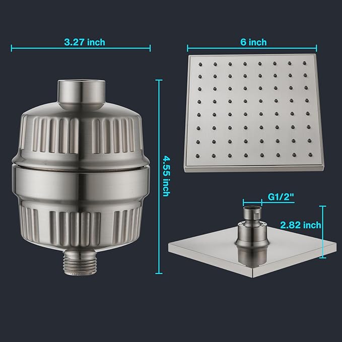 Cobbe High Pressure Filtered Shower Head Combo, Rain Shower Head with 20 Stage Shower Head Filter for Hard Water - Adjustable Replacement Remove Chlorine and Harmful Substances, Brushed Nickel