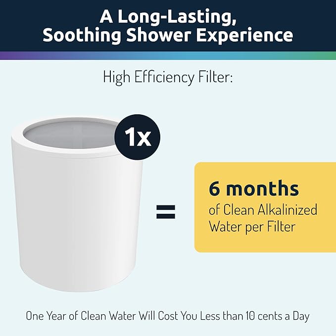 Invigorated Living Shower Filter pH ENERGIZE - 15-Stage High Output Shower Head Filter for Hard Water – Increases pH, Removes Chlorine & Heavy Metals – For Dry Hair & Skin – Includes 2 Cartridges