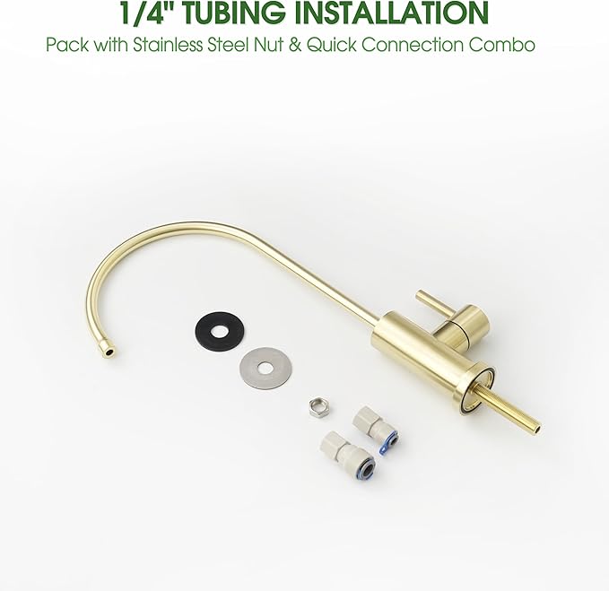 Gold Drinking Water Filter Faucet Kitchen Bar 304 Food Grade Solid Stainless Steel Tap, Non Air Gap Beverage Cold Water Purifier Filtration Tap for Reverse Osmosis Systems.