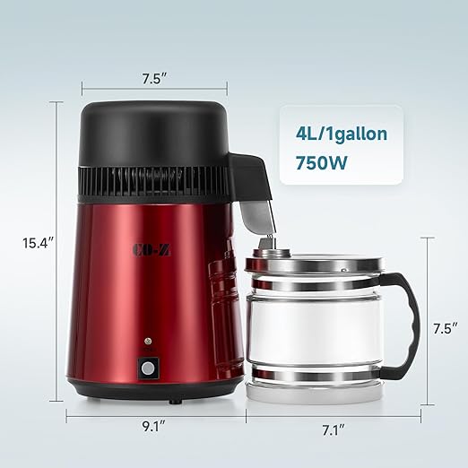 CO-Z Water Distiller, Stainless Steel Distilling Pure Water Machine for Home Countertop Table Desktop, 4L Distilled Water Making Machine, 4 Liter Water Purifier to Make Clean Water for Home