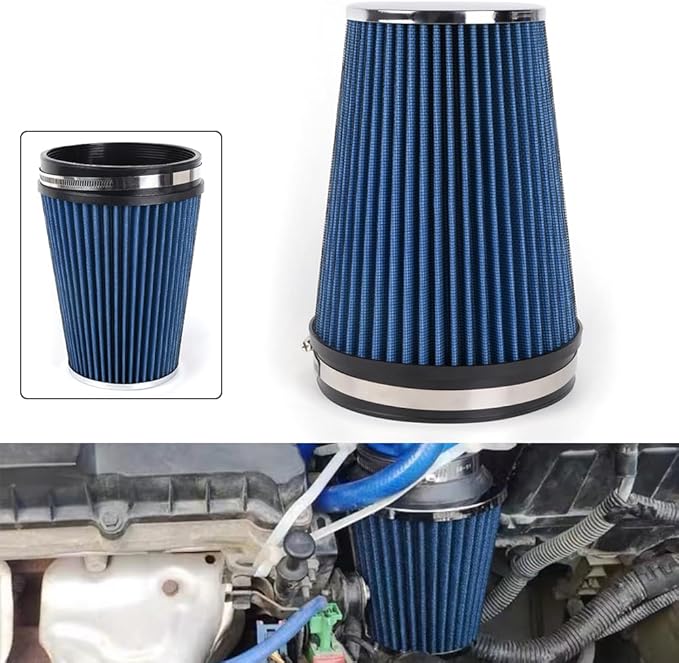 MUGE RACING 6" 152 mm High Flow Inlet Air Filter, Air Intake Cone Filter Replacement Performance Washable Clamp-On Dry, 8'' Tall(Blue)