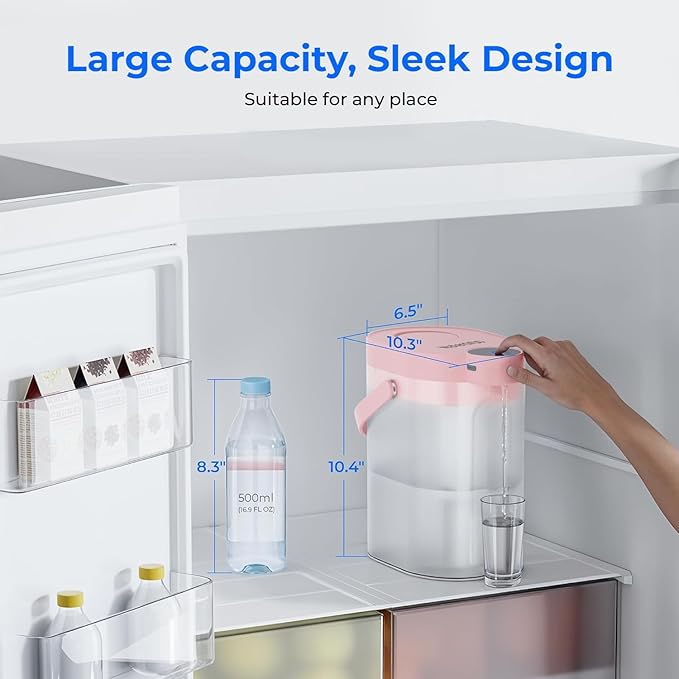 Waterdrop FreshTaste Electric Water Filter Pitcher, Rechargeable Powerful Dispenser, 17-Cup Instant Countertop Purifier, Reduce Chlorine, Lead, Copper, Purify, Soften Water, Pink, Does not Lower TDS