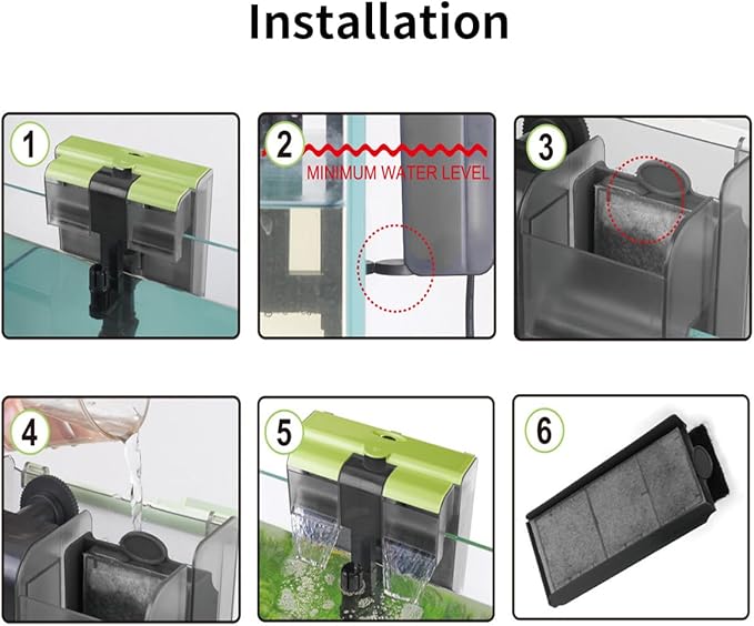 Aquarium Filter for 30-70 Gallon Tank - 4 in 1 Double Waterfall U-V Fish Tank Filter for Green Water & Algae Clean, 8W Quiet Hang on Filter for Saltwater Freshwater, Adjustable Flow, 215 GPH