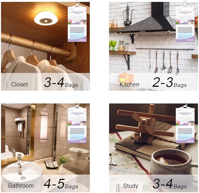 CANAGER Hanging Moisture Absorber, Lotus Fragrance Moistureproof Hanging Bag, Dehumidifier Bag (8 packs) Hanging Closet Dehumidifier Bags, Moisture Absorb 12.5 oz.