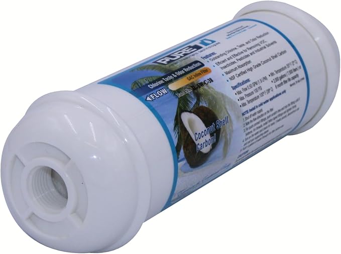 PureT IL-6W-C-38, 2"x6" (3/8" Threaded Connection) Inline Post GAC Carbon Filter - NSF Certified - Reverse Osmosis Water Filter, Lifetime of 1 Year or 700 Gallons