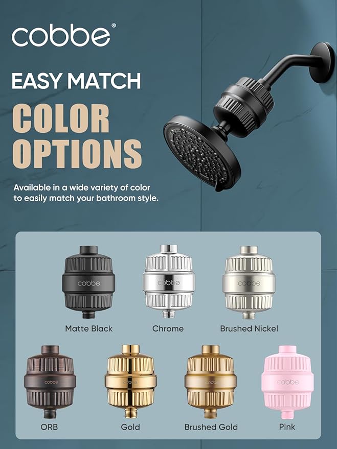 Cobbe High Output Shower Filter for Hard Water - Extra 2 Replaceable Cartridges - Removing Chlorine and Harmful Substance, and Dramatically Improves The Condition of Your Skin, Hair and Nails - Chrome