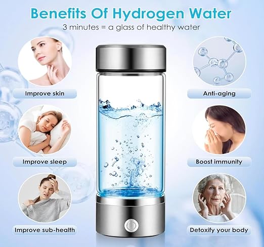 Premium Molecular Hydrogen Water Bottle Generator - 1700 PPB Glass Portable Hydrogen Water Machine with SPE/PEM Technology, Rechargeable Hydro Health Bottle, Hydrogen Water Ionizer, Hydro Water Bottle