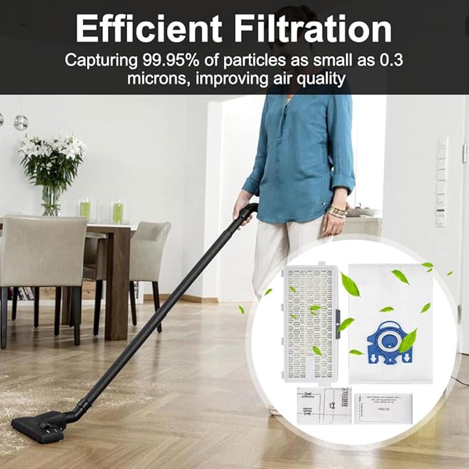 4 Pack SF-HA 50 HEPA AirClean 50 Filter for Miele, Vacuum Filters Compatible with Miele S4, S5, S6, S8, S8000 Series, Complete C2 & C3, with 4 AirClean 3D GN Vacuum Cleaner Bags+ 2 Air Clean Filters