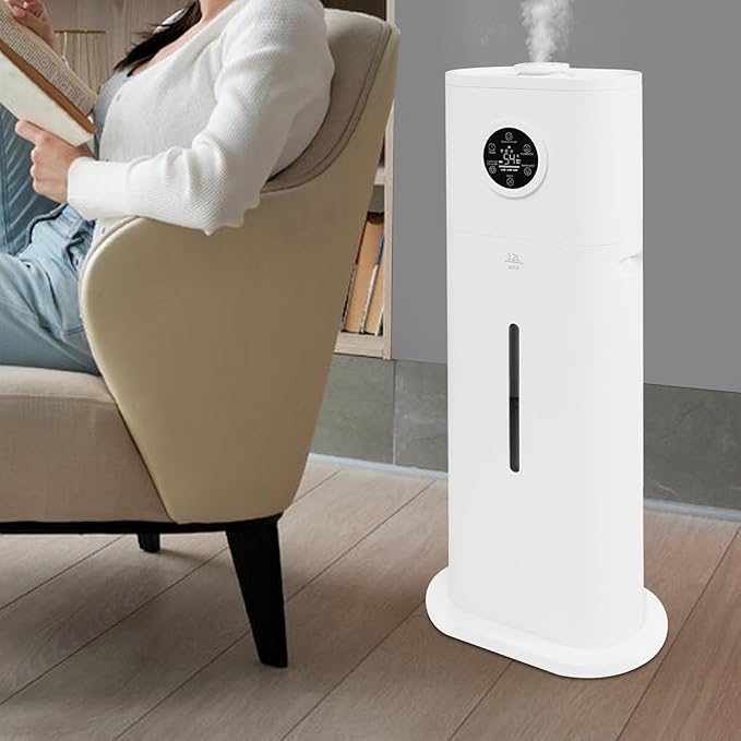 Smart Humidifier for Bedroom Large Room, 12L/3.17Gal Ultrasonic Cool Mist Humidifier with LCD Touch Screen & Remote Control 150W Top Fill Cool and Warm Mist Ultrasonic Floor Humidifiers