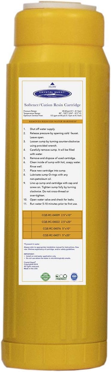 Crystal Quest Cation Resin Softener Filter – Reduces Hard Water, Prevents Scale Buildup, Protects Plumbing & Appliances, Long-Lasting Performance, Easy Installation 2-7/8" x 9-3/4"