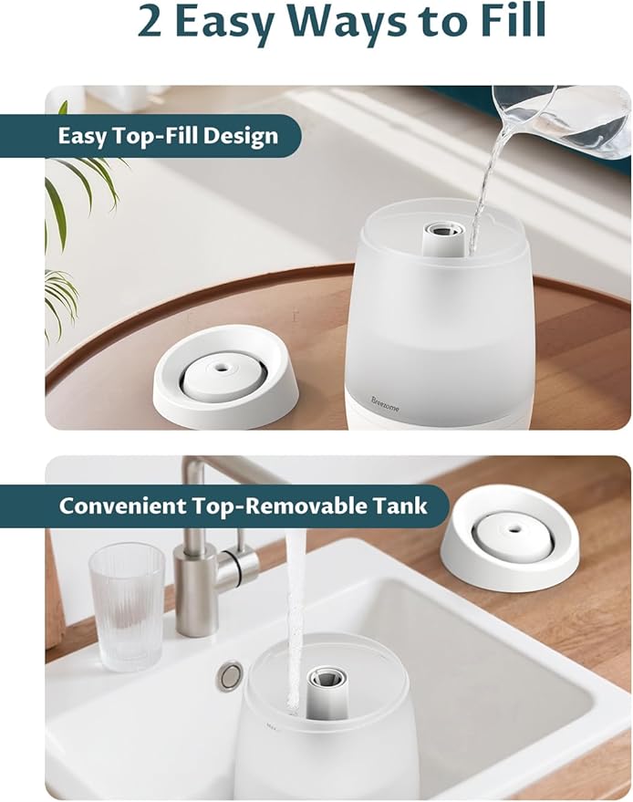 BREEZOME Humidifiers for Bedroom, 2.5L Humidifiers for home, 250ml/h Mist Output, 25hrs Essential Oil Diffuser, Auto Shut-Off, 25dB Ultra-Quiet Operation for Nurseries and Indoor Plants, White