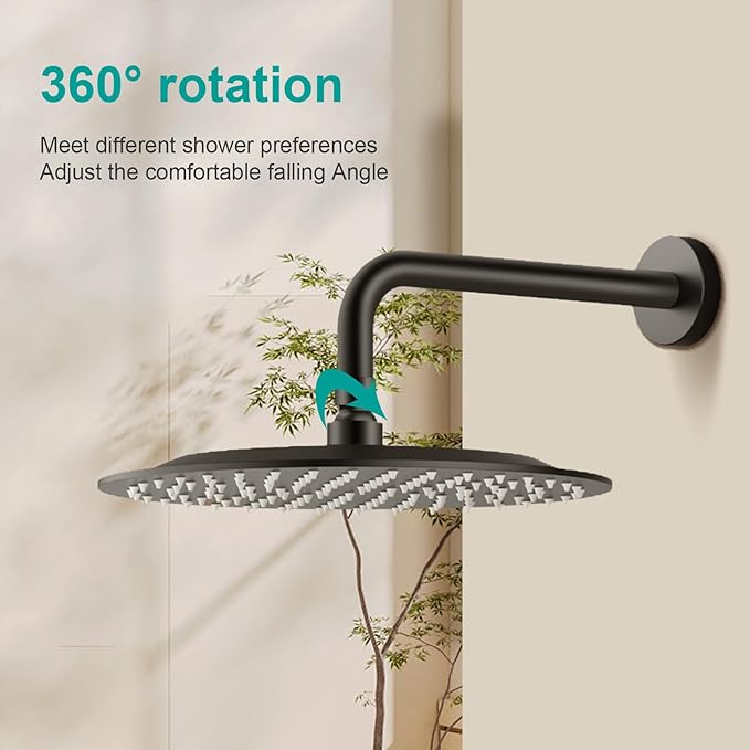 All Metal Rain Shower Head - Heavy Duty Stainless Steel, Easy Install, High Water Flow, Ultra-Thin Modern Design for Bathroom (D-Matte Black, 10)(BNW0088)
