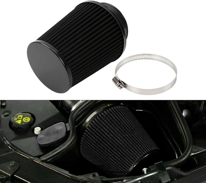 Clamp-On Cold Air Intake Filter, High Performance, Washable Filter, Replacement Air Filter, Flange Diameter 3inch/76mm Black