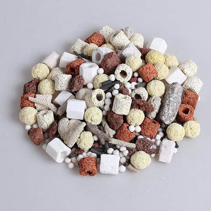 Aquarium Filter Mixed Ceramic Balls Media, Fish Tank Water Filtration Pond Filter Ceramic Rings Volcanic Rock for Water Quality Improve, PH Adjust