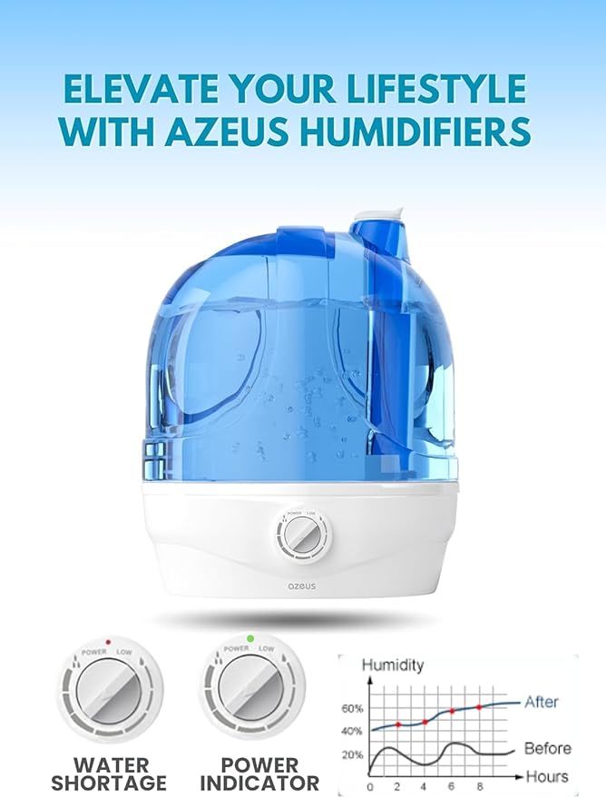 Humidifiers for Bedroom, 2.8L Ultrasonic Cool Mist Humidifiers for Home Baby Nursery & Plants, Quiet Top Fill Air Humidifier Lasts Up to 30 Hours, Auto Shut-Off (BPA-Free)