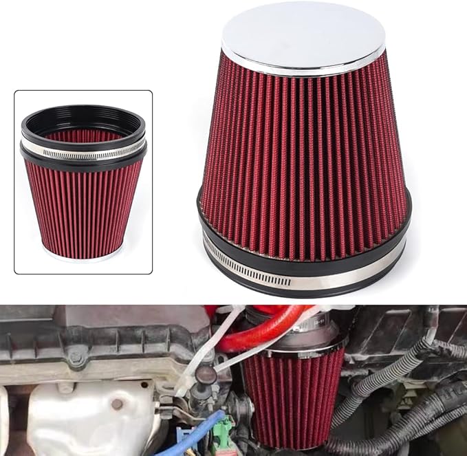 6" Inlet Cold Air Intake Filter Cone Replacement Performance Washable Clamp-On Dry Air Filters Red (6" Tall)