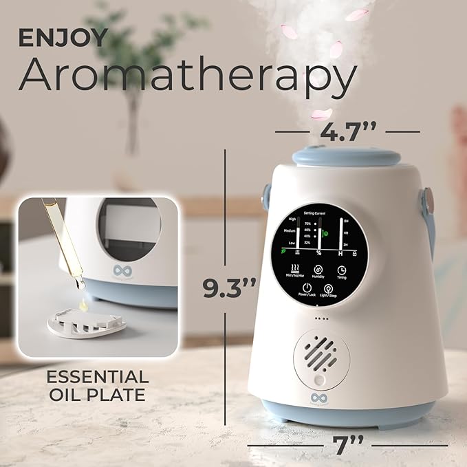 Everlasting Comfort 2.5L Top Fill Humidifier – Upgraded Easy to Clean 20HR Runtime Cool Mist Air Moisturizer for Bedroom, Home, Nursery & Large Room, Whisper-Quiet Soothing Hydration for Baby & Kids